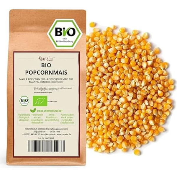 Kamelur 2 kg Organic Popcorn Corn without Additives - Organic Puffed Corn for Homemade Popcorn - Organic Popcorn in Biodegradable Packaging
