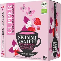 Cupper Organic Tea Storage Pack Skinni Vanilli, Fruit Tea, 50 Unbleached Tea Bags, Big Pack, Perfect for the Office, Fair Trade, Plastic-Free Tea Bags
