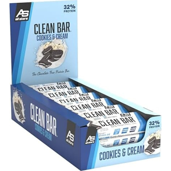 All Stars Clean Bar Cookies & Cream - 18 Protein Bars with High-Quality Whey Protein & Milk Protein - Fitness Bars Low Sugar & Low Calorie - 20% Proteins - Saturating Protein Bars