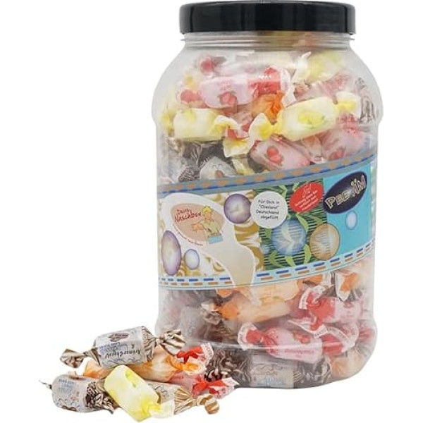 Deine Naschbox | Sugar-Free Toffee Mix | 1 kg Big Pot | XXL Bulk Pack for Party, Candy Bar & as a Gift | Caribean Cream | Fruit Juice | Toffees