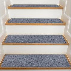 Carpet Stair Steps, Non-Slip, 20 x 76 cm (15 Pack), Carpet Stair Runner, Reusable Adhesive for All Clean, Smooth Stairs, Step Protection Mat for Children, Grey