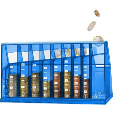 ECB Coin Sorter Euro Money Box | For Office and Children's Room | As a Gift for Adults and Children | Made from Recycled Material | Lockable (with Key) | Transparent Blue