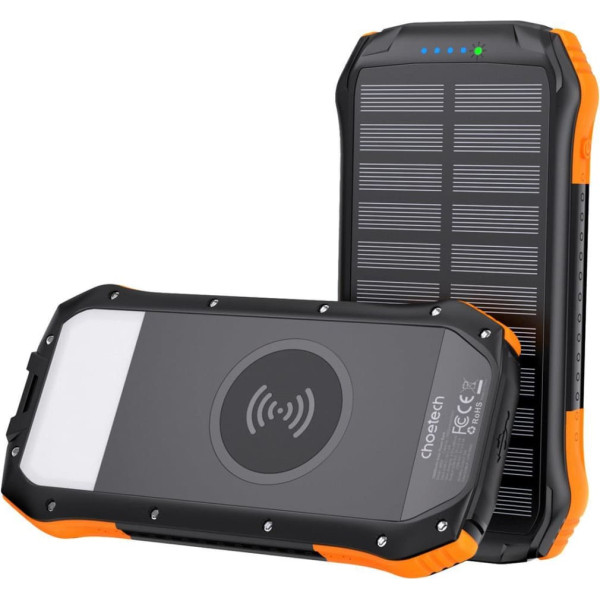 Saules powerbank saules induktīvā 20000mAh PD QC Qi oranžā krāsā