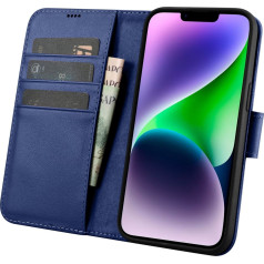 Icarer Ādas futrālis 2-in-1 ar flip vāciņu iPhone 14 Anti-RFID Wallet Case blue