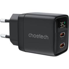 Mazs jaudīgs GaN 2x USB-C PD 35W tīkla lādētājs ar displeju melns