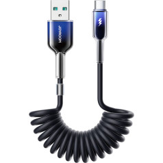 Spirālveida kabelis USB-A - USB-C Crystal-Clear Series 3A 1,5 m - melns