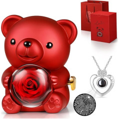Eternal Rose Bear Gift Box with I Love You Necklace, Preserved Rose Flowers, Birthday Gifts for Women, Girlfriend, Mother, Wife, Mother's Day Gift, Christmas