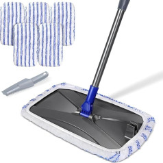 MASTERTOP Microfibre Flat Mop Extended Wet Dry Large Floor Mop with 5 Reusable Pads & Telescopic Handle Dust Mop for Laminate, Wood, Hard Floor,
