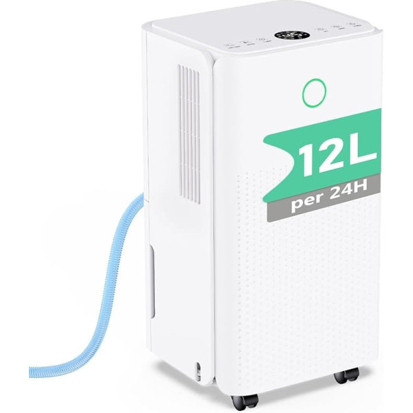 Dehumidifier 12L/Day, Electric Room Dehumidifier Quiet with 3 Modes, 24H Timer, Continuous Drainage, Automatic Defrosting, Energy Saving - Suitable for House/Apartment/Cellar