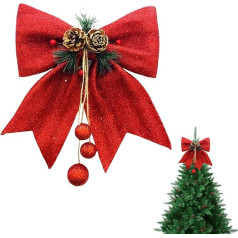 Red Glitter Bows Christmas Tree Large Sequin Wreaths Ties for Christmas Tree Topper 25x30cm Foam Bow Ornaments for Garland Decoration Home
