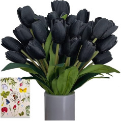 SNAIL GARDEN 3 Bouquets/27 Heads Black Tulip Flowers, Silk Artificial Flowers Tulip Bouquet with 1 Greeting Card, Art Tulip Decoration for Wedding, Home, Party, Festival, Flower Arrangement