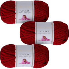 Utopia Crafts Cuddle Super Chunky Chenille Yarn Wine Red 100g Ball 60m Fluffy Thick Knitting Yarn Crochet Yarn, Machine Wash, Knitting Crochet for Beginners, Wool Alternative, Pack of 3