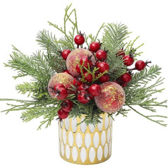 Mini Tabletop Christmas Tree Artificial Plant in Pot Christmas Decoration with Christmas Baubles and Berries for Christmas Decoration Home Decor Kitchen Dining Table Decorative Plant Indoor Plant Table Decoration