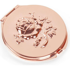 Portable Metal Folding Mirror, Mini Mirror, Makeup Mirror, Compact Mirror, 1X/2X Magnifying Glass (Rose Gold)
