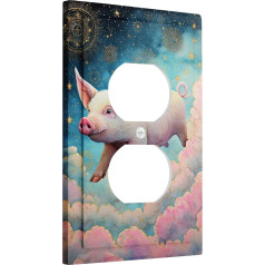 Fanciful Pig Lichtschalter-Abdeckplatte, verträumtes Blau und Pfirsichhimmel Design für Kinderzimmer, Thermoplastische Wandplatte, Standardgröße, Einzel-Duplex-Steckdose