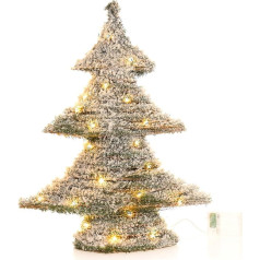 com-four Artificial Christmas Tree Snowed with Lighting and Timer, Fir with Artificial Snow and 40 Warm White LEDs, Christmas Decoration, Mood Light for Christmas (Pack of 01 - Green - Tree 50 cm)