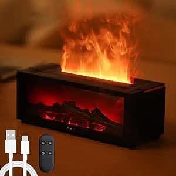 Electric Fireplace Fragrance Oil Diffusers, 7 Colours, Flame Diffuser, Essential Oils, 150 ml Humidifier with Water Vapour Fireplace, Remote Control & Timer, Electric Room Fragrance, Aroma Diffuser