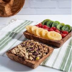 Olive Wood Snack Plates, Set of 2, 16 x 16 cm and 12 x 12 cm, Rectangular Fruit Plates, Dried Fruit Plates, Serving Plates