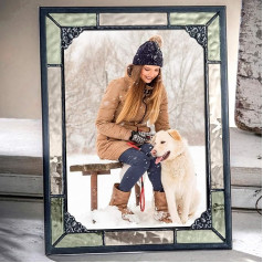 5x7 Stained Glass Photo Frame Vintage Home Decor Easel Vertical Horizontal Family Photo 404-57HV