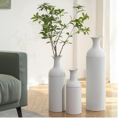 Sziqiqi Floor Vase Large White: Metal Floor Vases for Living Room 68/51/41 cm High Modern Ribbed Floor Vase for Pampas Grass Large Vases for Floor for Bedroom Corner Fireplace Staircase