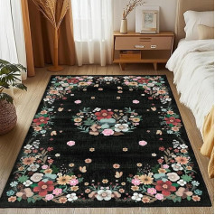 MOSISO 121 x 182 cm Rug for Living Room, Soft Non-Slip Flower Clusters, Low Pile Rugs, Artificial Wool, Rectangular, Washable Rugs for Living Room, Bedroom, Dining Room, Home, Black