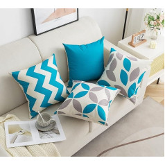 Set of 4 Faux Linen Throw Pillow Covers for Sofa Bed Mite-Proof and Hypoallergenic Decorative Cushion Covers with Hidden Zipper, Set of 4 (60 x 60 cm, Blue Water)