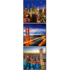 Glass Picture Set 3-Piece 30 x 30 cm - Safety Glass Wall Pictures - Bright Colours - 3 Motifs: Big City, Art, Femme Rouge - Shatterproof - Includes Gift Box - BERLIG