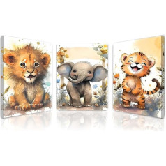 Qiukoo Framed Canvas Wall Art for Living Room & Bedroom - Set of 3 Animal Art Prints for Kids, Canvas Wall Art for Kids Room, Wall Art for Living Room, 30 x 40 cm