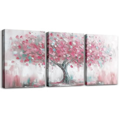 richhome Kunstdruck auf Leinwand für Wohnzimmer, 40 x 30 cm, 3-teilig, botanisches Bild, Wanddekoration, natürliches Thema, Büro, Wanddekoration, Kunstwerk, Poster, rosa Wandgemälde