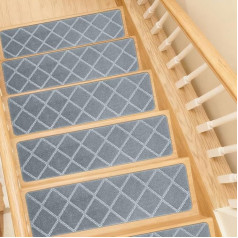 Stair Treads Mats, Pack of 15 Self-Adhesive Indoor Stair Treads, 55 cm x 19 cm, Stair Steps, Non-Slip Can Be Cut to Size, for Protect Pets, Seniors, Children (Light Grey)