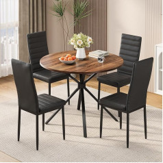 Xbro Dining Set 5-Piece Round Dining Table Diameter 100 cm and 4 Upholstered Chairs, Modern Wooden Dining Table with Padded Dining Room Chairs, for Kitchen, Dining Room, Living Room, Vintage