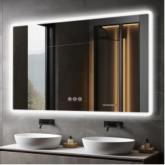 Bathroom Mirror with LED Lighting, 70 x 100 cm Mirror with Light, Wall Mirror with Front Lighting, Anti-Fog, Dimmable, with 3 Adjustable Light Colours