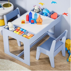Clevich Children's Furniture Set with Storage Space, Children's Table with 2 Chairs, Children's Table Chair Set with Reversible Table Top, Pack of 2 Chairs, Children's Desk for Daycare, from 3 Years