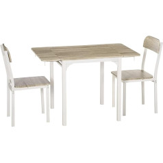 HOMCOM 3-Piece Dining Room Set with 2 Chairs and 1 Table Dining Table Set with Folding Table Top for Kitchen Small Rooms Steel MDF Natural + White 110 x 70 x 75 cm