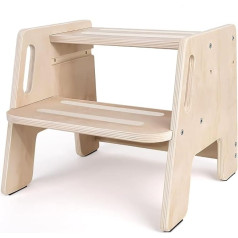 Kottwca Children's Step Stool, 2 Levels, Non-Slip Wooden Step Stool with Handle, Sturdy Step Stool, Load Capacity up to 150 kg, Children's Footstool for Bathroom, Sink, Kitchen, Children's Room