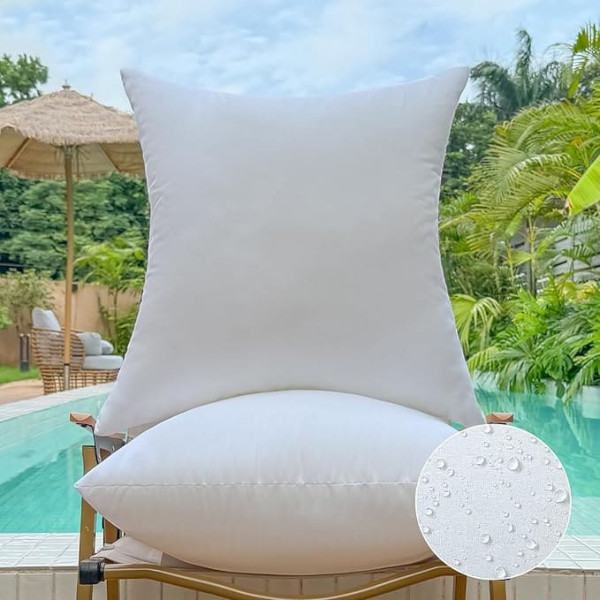 60 x 60 cm Outdoor Cushion Fillings Set of 2 Waterproof Decorative Cushions for Garden Furniture Sofa & Patio Large White Square Cushions with Premium Filling Weatherproof & Decorative Couch