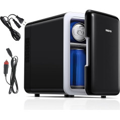 Mini Refrigerator, 6 Litre/9 Cans Portable Cooler and Warmer Personal Fridge for Skincare, Cosmetics, Drinks, Food, Ideal for Bedroom, Office, Car, Freon Free (Black) (6L)