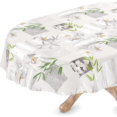 Washable Oilcloth Tablecloth Oval 140 x 220 cm Cut Edge Orchid Spa Easy Care
