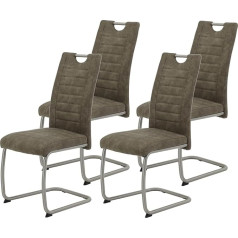 Hela Tische, Ulla Dining Chairs Set of 4 Microfibre Vintage Look Mud Metal Frame Round Tube Stainless Steel (Genuine)