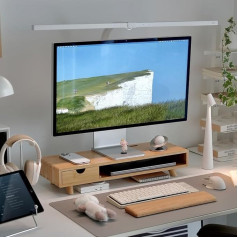 Bambio Monitor Stand with Drawer, Ergonomic Computer Desk Stand with Cable Management & Storage Organiser, Wooden Monitor Stand for Home Office Bamboo Dual Monitor Shelf