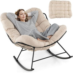 RELAX4LIFE Gartenschaukel, Papasan-Stuhl mit Kissen und Metallrahmen, für drinnen und draußen, Belastung 205 kg, für Schlafzimmer, Wohnzimmer, Veranda, Garten, Terrasse (beige)