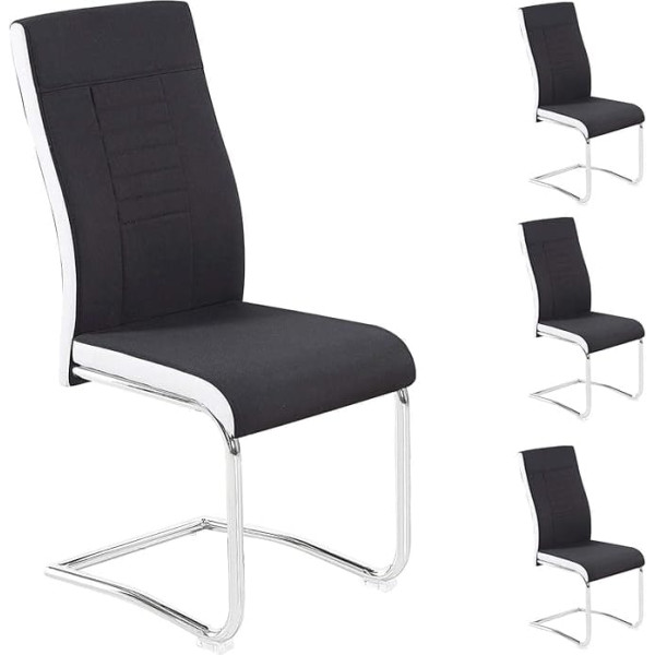 CARO-Möbel Set of 4 Alba Dining Room Chairs Swivel Chair Fabric Cover in Black and White Metal Frame in Chrome