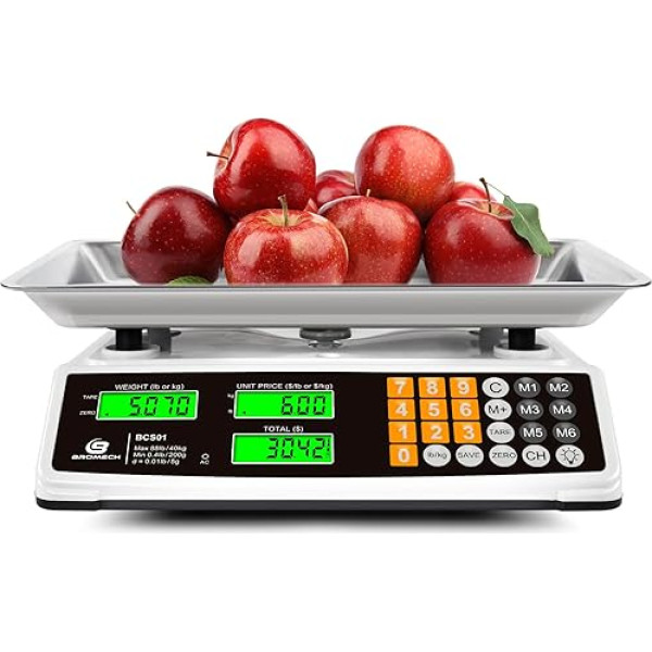 Price Calculator Scale 40kg Commercial Food Scale for Meat with Large Stainless Steel Platform, LCD Display and Green Bright Backlight for Farmers Markets, Delicacies (Not for