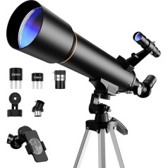 Telescope 70 mm Opening 500 mm Refractor Telescope for Adults, Children, Beginners, Portable Telescopes for Outdoor Use with Tripod, Mobile Phone Adapter and Carry Bag (Black)