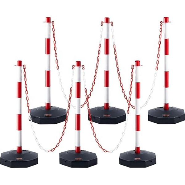 VEVOR Traffic Cones Traffic Barrier Posts Pack of 6 285 x 285 mm Warning Cones Traffic Cones Warning Cones with Chains Guide Post Cones Road Barrier Posts Red & White Water and Sand Injection