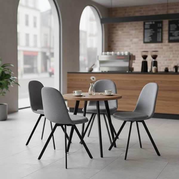FurnitureR Gastronomy Chair Set of 4 - Robust, Grey Fabric Cushions, Metal Cross Frame, Fixed Height, Not Stackable, Swivel Chair, for Café and Bistro