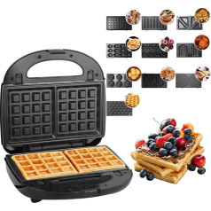 Sandwich Maker 10 in 1, Sandwich Toaster, Contact Grill, Waffle Iron, 10 Removable, Dishwasher Safe and Non-Stick Grill Plates, 750 W