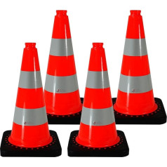UvV Traffic Traffic Cone, Premium FLEX0120 Warning Cone, 50 cm, Orange Pylon, 2 Reflective Strips, RA1 Reflective Cone, Stackable (4 Cones)