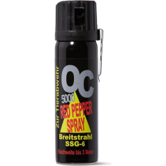 Wide Jet Pepper Spray 40 ml 50 ml 63 ml with Metal Clip Extra Strong for Self-Defence High-Quality KO Spray with Spring Lid 3 Metre Range