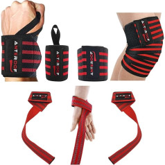 Strength Training Essentials: Knee Wraps, Wrist Wraps, and Lifting Straps Set - Ultimate Gym Protection for Weightlifting, Bodybuilding, and Fitness Workouts